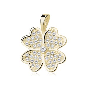 Pandantiv argint placat cu aur galben trifoi cu 4 foi cu pietre DiAmanti Z0819CG_W-DIA (Argint 925‰ 1 g.) 